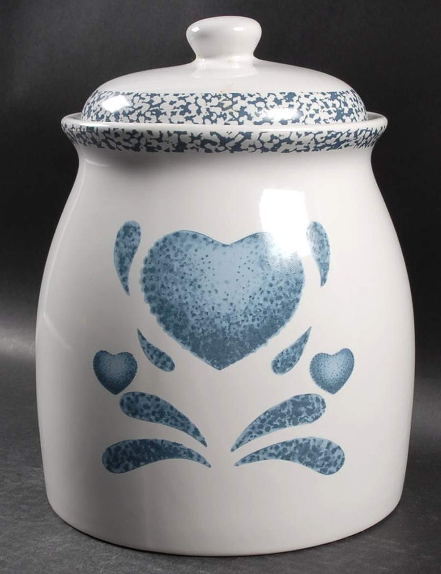 Blue Hearts (Corelle) Cookie Jar & Lid by Corning Corelle-1