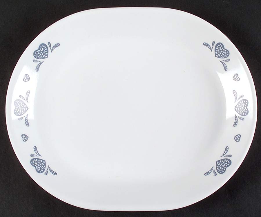 Blue Hearts (Corelle) 12" Oval Serving Platter by Corning Corelle-1