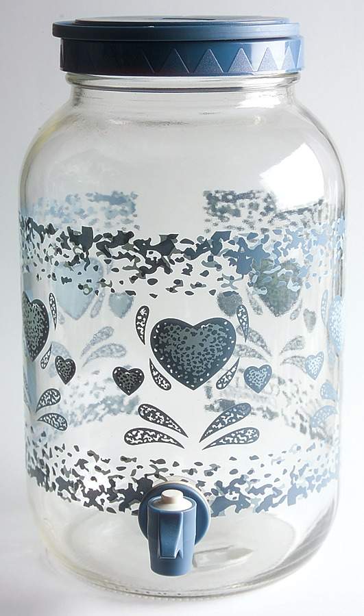 Blue Hearts (Corelle) Glassware Sun Tea Jar & Plastic Lid by Corning Corelle-1