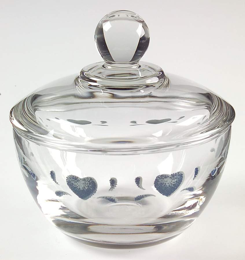 Blue Hearts (Corelle) Glassware Sugar Bowl & Lid by Corning Corelle-1