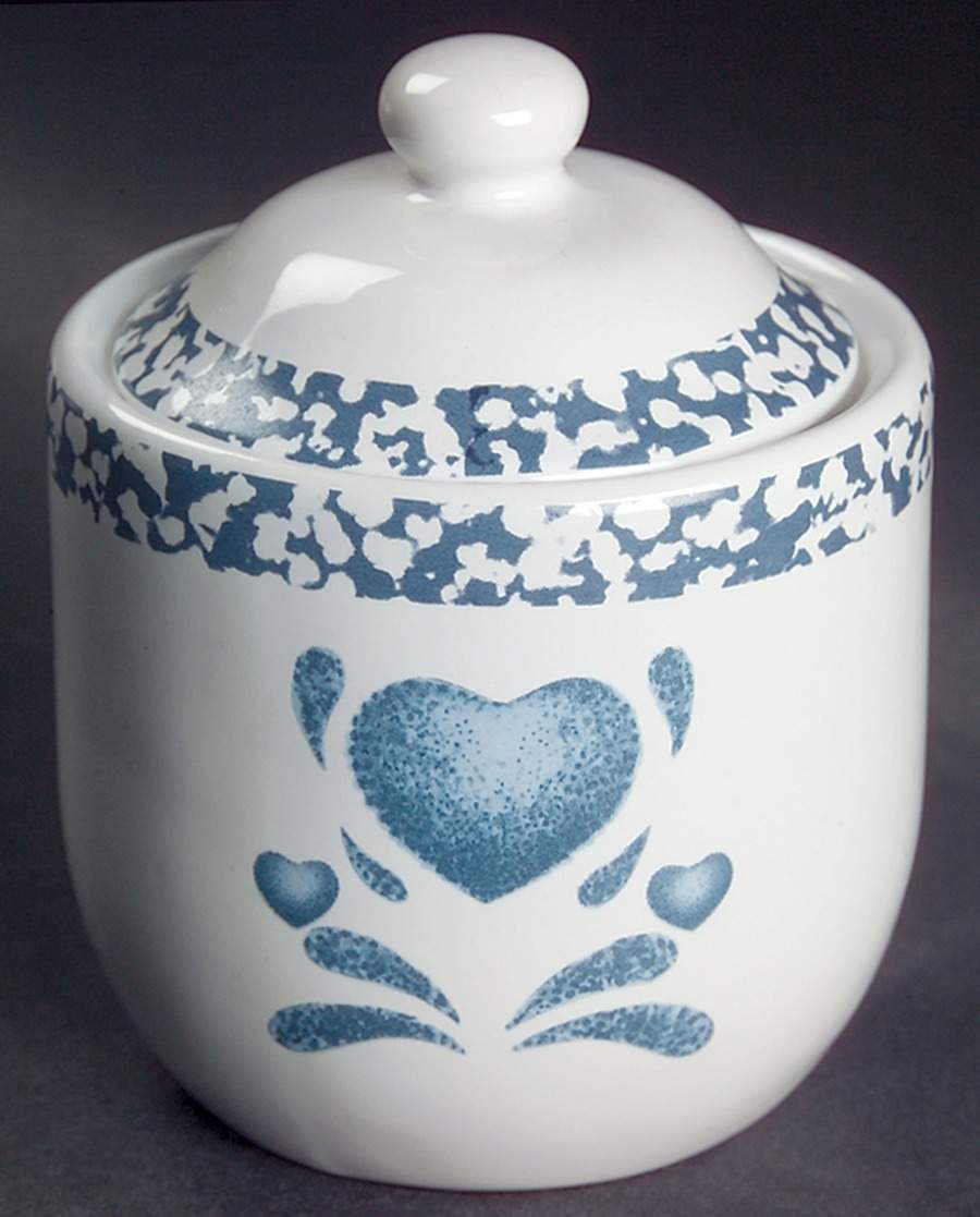 Blue Hearts (Corelle) Sugar Bowl & Lid by Corning Corelle-1