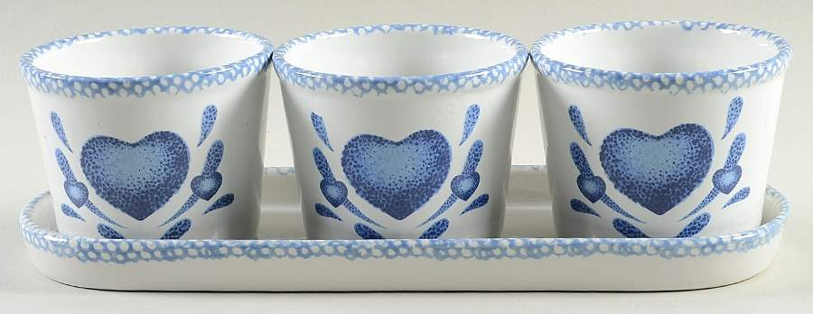 Blue Hearts (Corelle) 3" Flower Pot & Underplate by Corning Corelle-1
