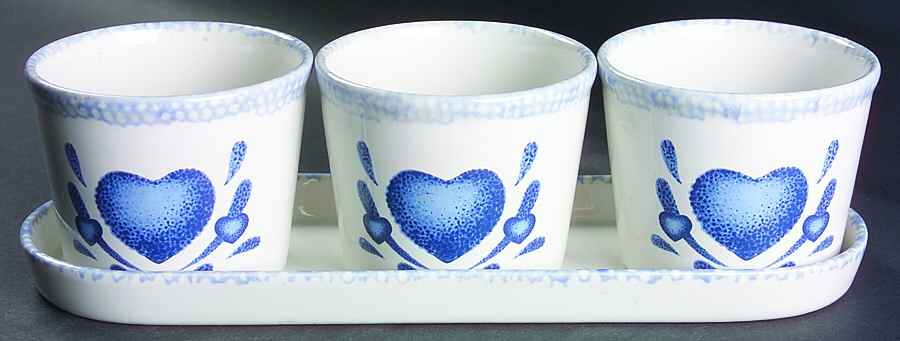 Blue Hearts (Corelle) Planter Set (3 Planters and Tray) by Corning Corelle-1