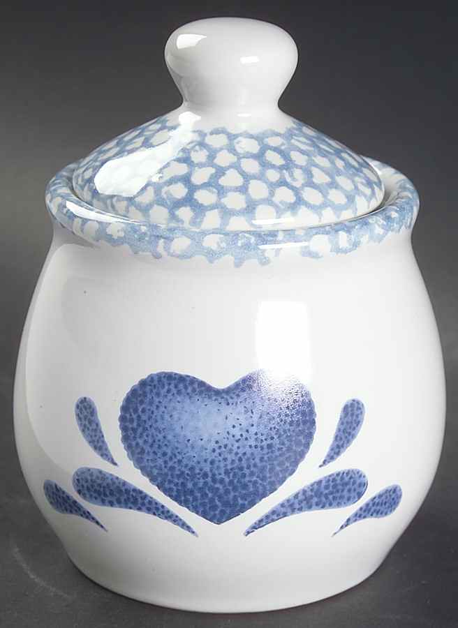Blue Hearts (Corelle) Sugar Bowl & Lid by Corning Corelle-1