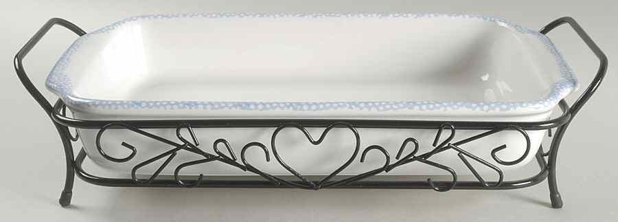 Blue Hearts (Corelle) 15" Rectangular Baker w/Metal Stand by Corning Corelle-1