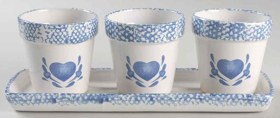 Blue Hearts (Corelle) (3 Pots,1 Tray) Herb Pots & Tray by Corning Corelle-1