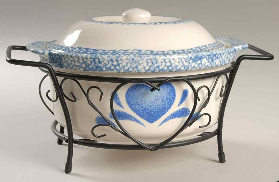 Blue Hearts (Corelle) 2 Qt Covered Casserole & Metal Stand by Corning Corelle-1