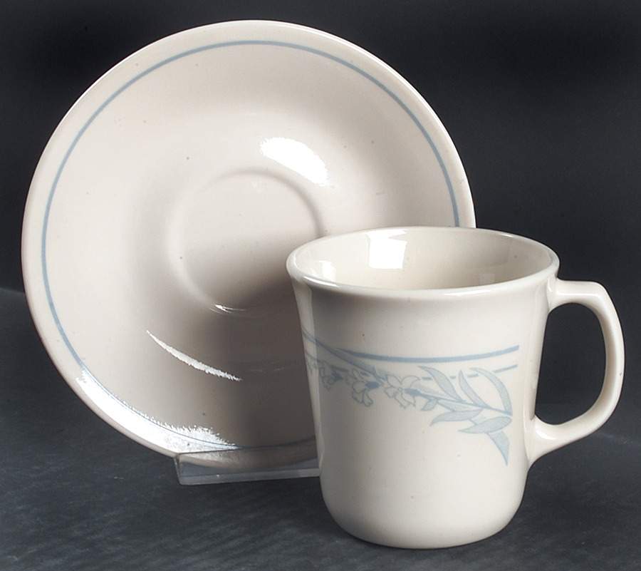 Blue Lily (Corelle) Flat Cup & Saucer Set by Corning Corelle-1