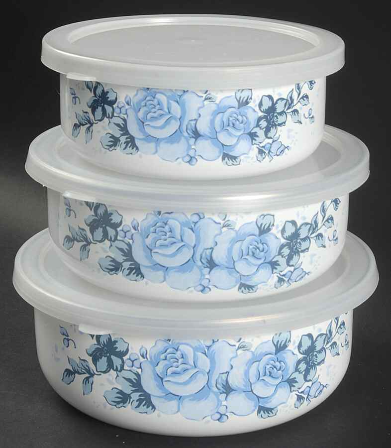 Blue Velvet (Corelle) (3 Piece) Metal Bowl W/Plastic Lids (5", 6", 7") by Corning Corelle-1