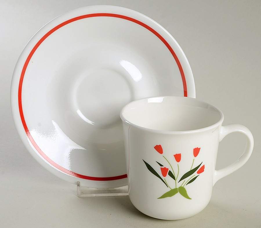 Casey's Flowers (Corelle) Flat Cup & Saucer Set by Corning Corelle-1