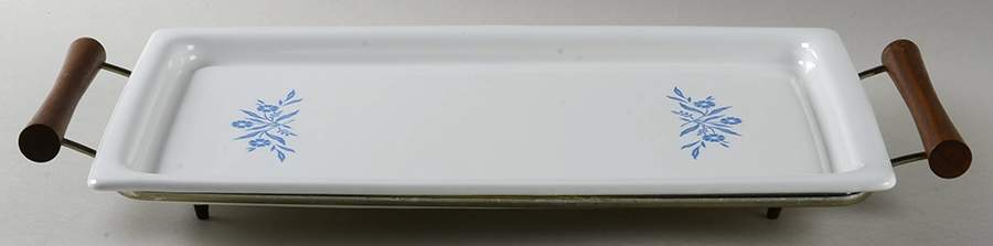 Cornflower Blue 16" Rectangular Broil/Bake Tray w/Metal Holder by Corning Corelle-1