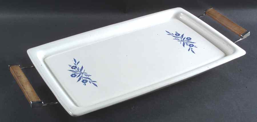 Cornflower Blue 16" Rectangular Broil/Bake Tray w/Metal Holder by Corning Corelle-1