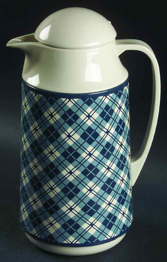 Blue Plaid (Corelle) Plastic Thermos/Carafe & Lid by Corning Corelle-1