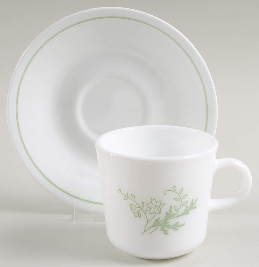 Floral Spray (Corelle) Flat Cup & Saucer Set by Corning Corelle-1