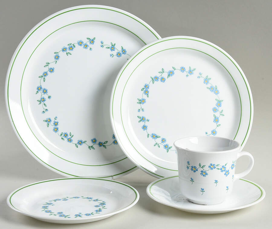 Forget Me Not (Rim, Corelle) 5 Piece Place Setting by Corning Corelle-1