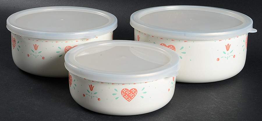 Forever Yours (Corelle) 3 Pc Metal Bowl W/Plastic Lid (6", 7", 7 3/4") by Corning Corelle-1