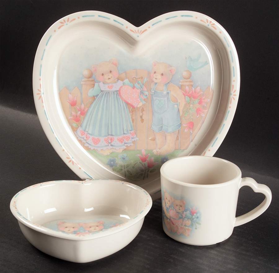 Forever Yours (Corelle) (3 Piece) Melmac/Melamine Heart Shaped Child's Set by Corning Corelle-1