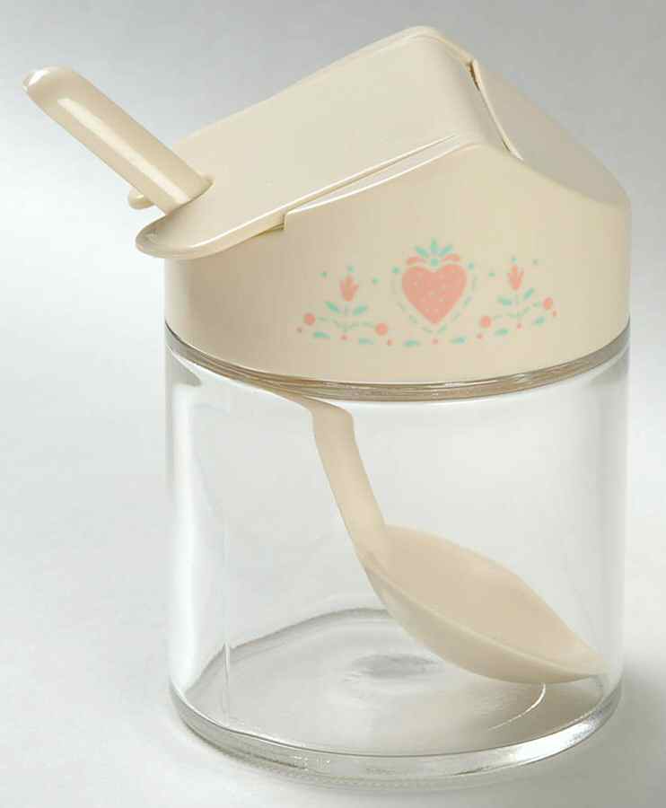 Forever Yours (Corelle) Glass Sugar Bowl w/Plastic Lid & Spoon by Corning Corelle-1
