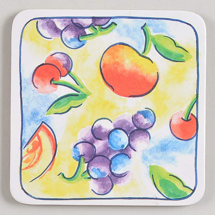 Fruit Basket (Corelle) Cork Back Square Coaster by Corning Corelle-1