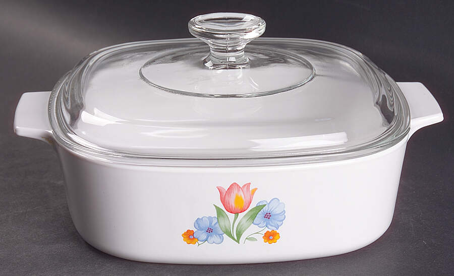 Fresh Cut (Green Trim, Corelle) 2 Quart Square Casserole with Lid by Corning Corelle-1