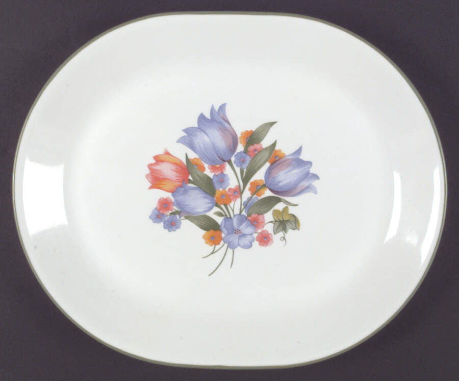Fresh Cut (Green Trim, Corelle) 12" Oval Serving Platter by Corning Corelle-1