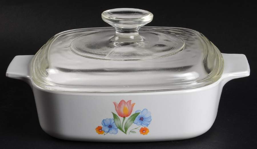 Fresh Cut (Green Trim, Corelle) 1 Qt Square Casserole w/Glass or Plastic Lid by Corning Corelle-1
