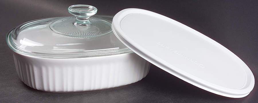 French White 1.5 Quart Oval Covered Casserole W/Glass & Plastic by Corning Corelle-1