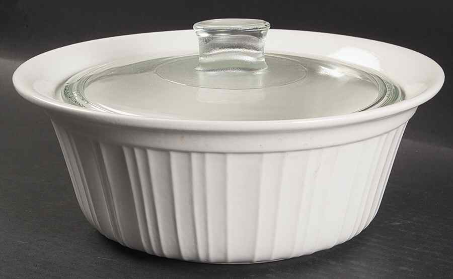 French White 2 Qt Covered Casserole & Glass Lid by Corning Corelle-1