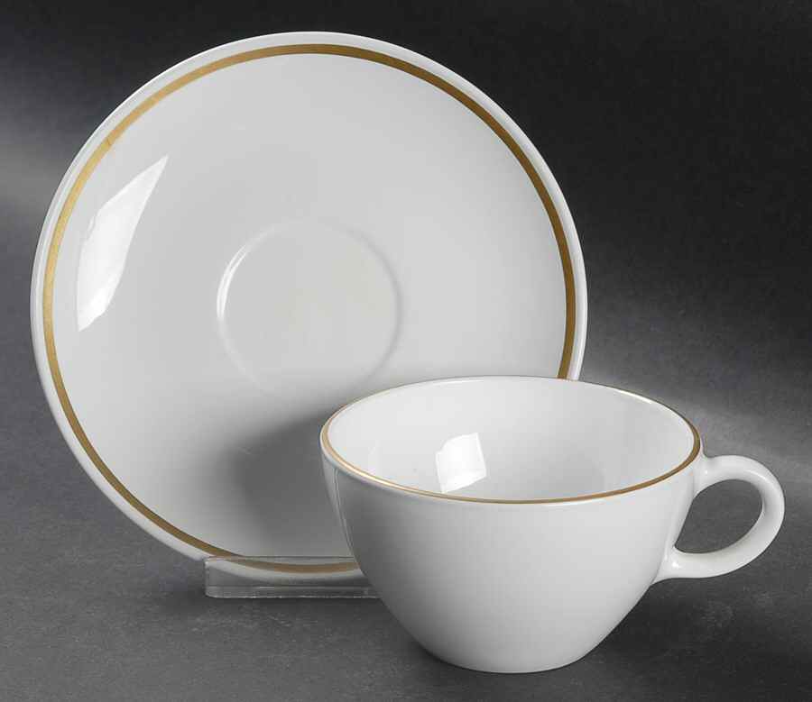 Gold Band (Coupe) Flat Cup & Saucer Set by Corning Corelle-1