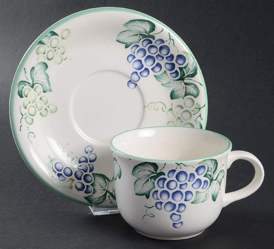 Grape Bower Flat Cup & Saucer Set by Corning Corelle-1