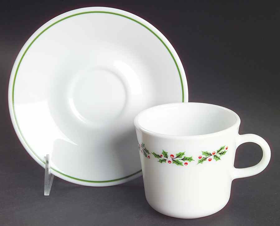 Holly Days (Corelle) Flat Cup & Saucer Set by Corning Corelle-1