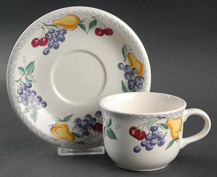 Italian Orchard Flat Cup & Saucer Set by Corning Corelle-1