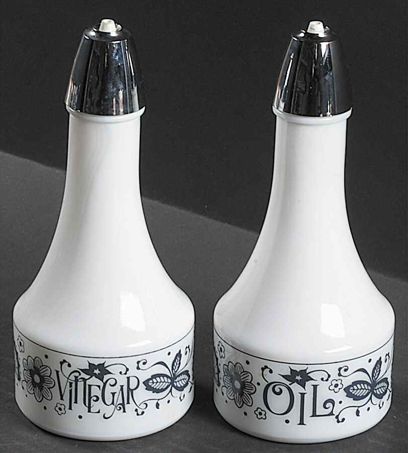 Old Town Blue (Corelle) Oil and Vinegar Shakers with Plastic Lids by Corning Corelle-1