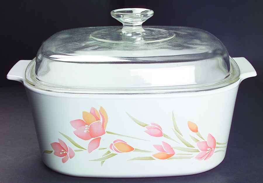 Peach Floral (Corelle) 5 Quart Square Casserole with Glass Lid by Corning Corelle-1