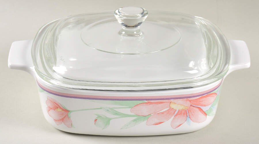 Peony 1 Quart Square Casserole with Lid by Corning Corelle-1