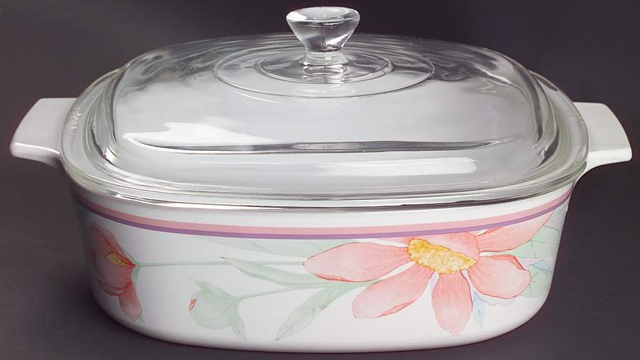 Peony 2 Quart Square Casserole with Lid by Corning Corelle-1