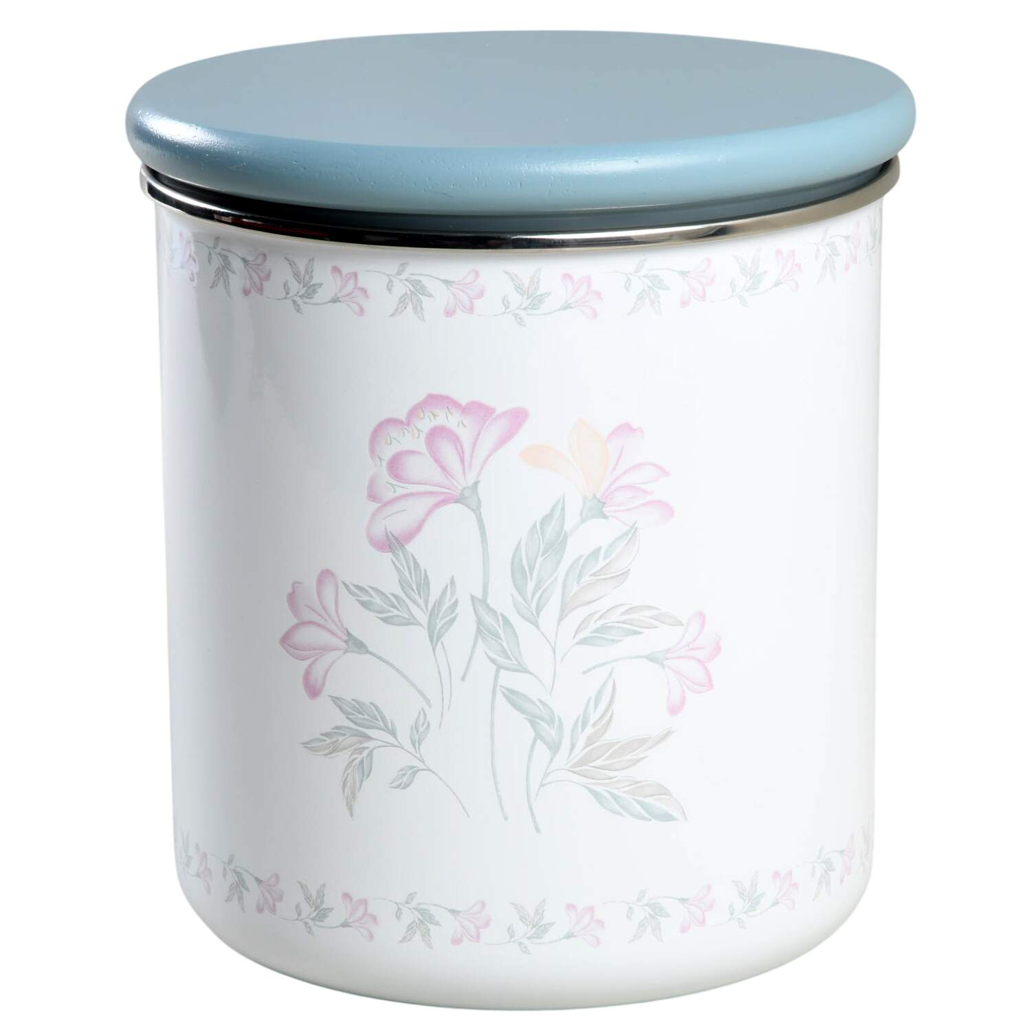 Pink Trio (Corelle) Medium Metal Canister & Wood Lid by Corning Corelle-1