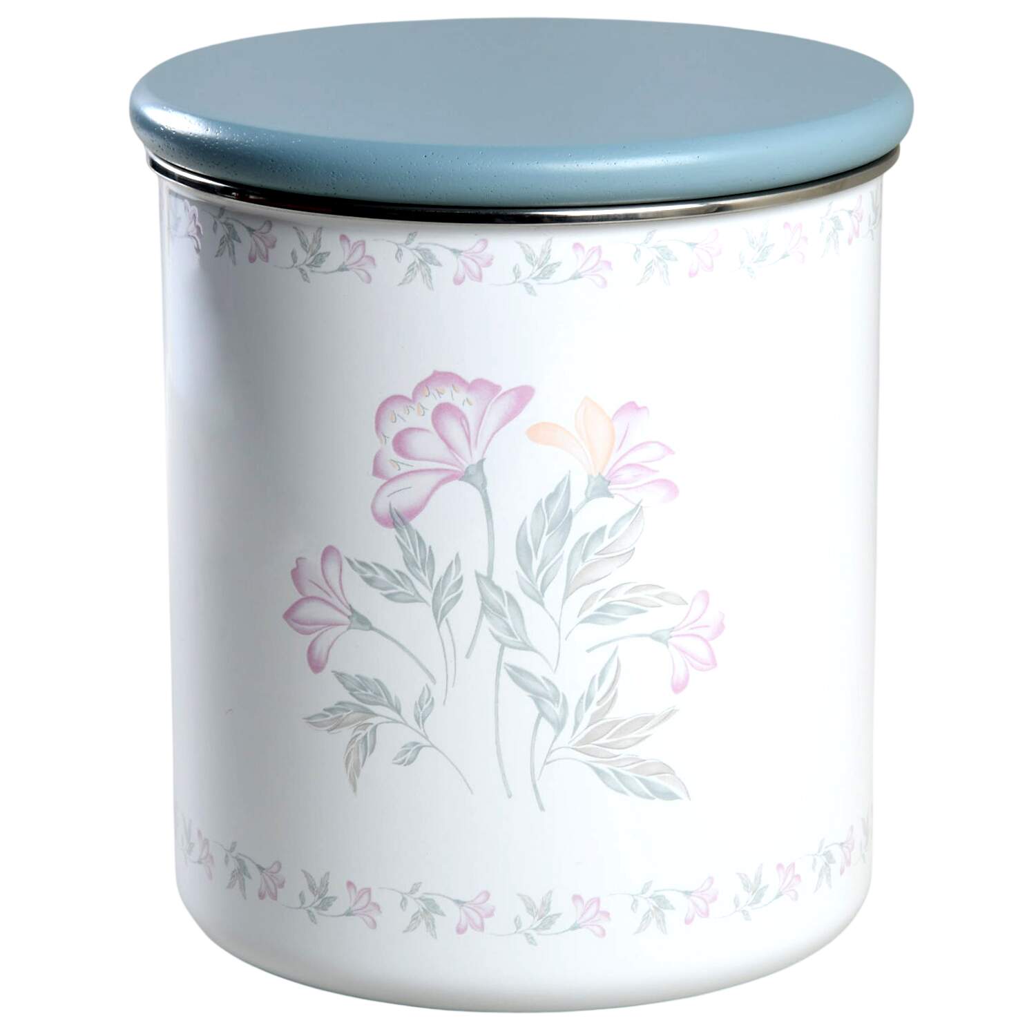 Pink Trio (Corelle) Large Metal Canister & Wood Lid by Corning Corelle-1