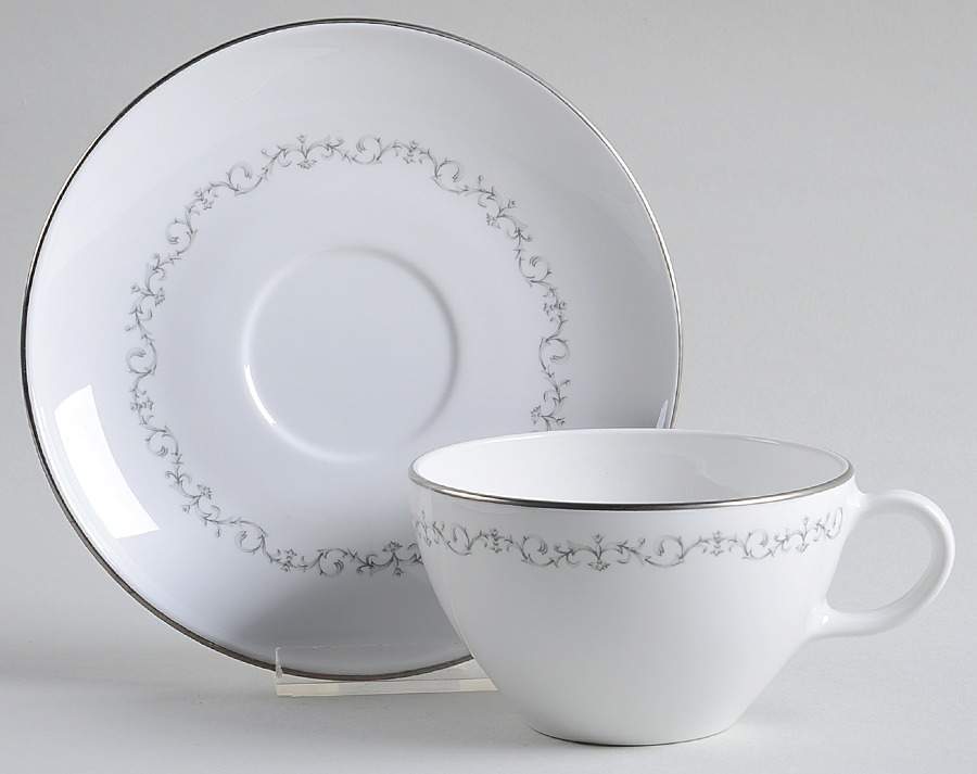 Platinum Scroll Flat Cup & Saucer Set by Corning Corelle-1