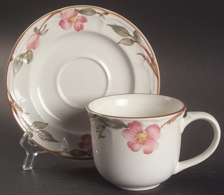 Roseblossom Flat Cup & Saucer Set by Corning Corelle-1