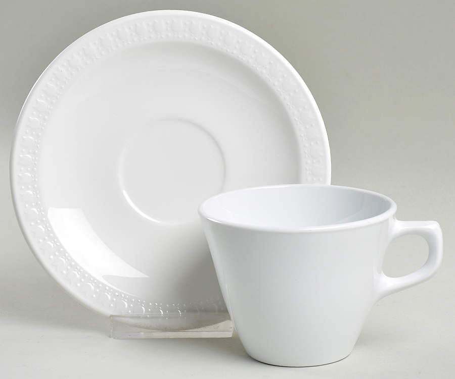 Sculptured Rim (No Trim, Pyroceram) Flat Cup & Saucer Set by Corning Corelle-1