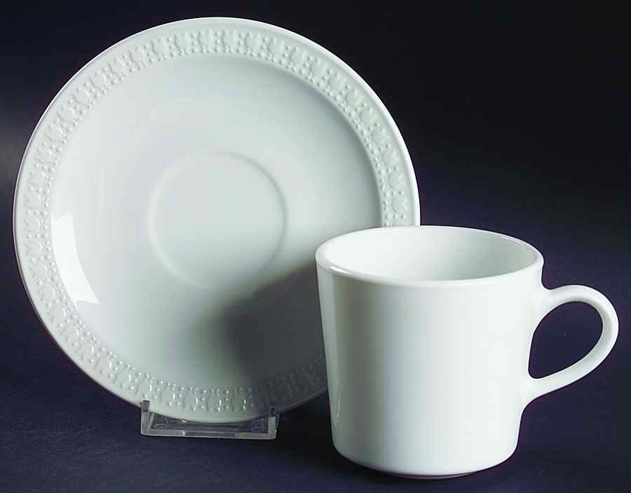 Sculptured Rim (No Trim, Pyroceram) Flat Cup & Saucer Set by Corning Corelle-1