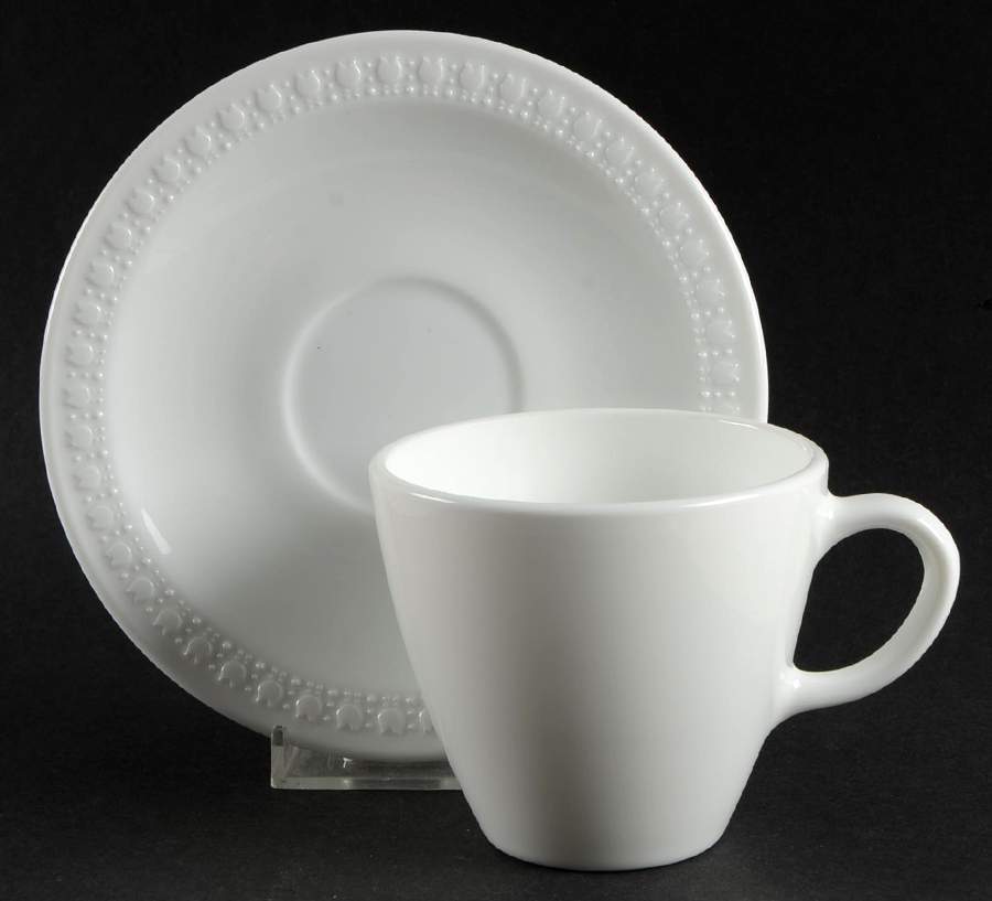 Sculptured Rim (No Trim, Pyroceram) Flat Cup & Saucer Set by Corning Corelle-1