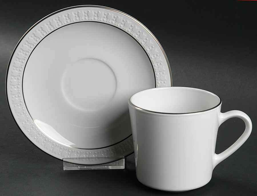 Sculptured Rim (Platinum Trim, Centura) Flat Cup & Saucer Set by Corning Corelle-1