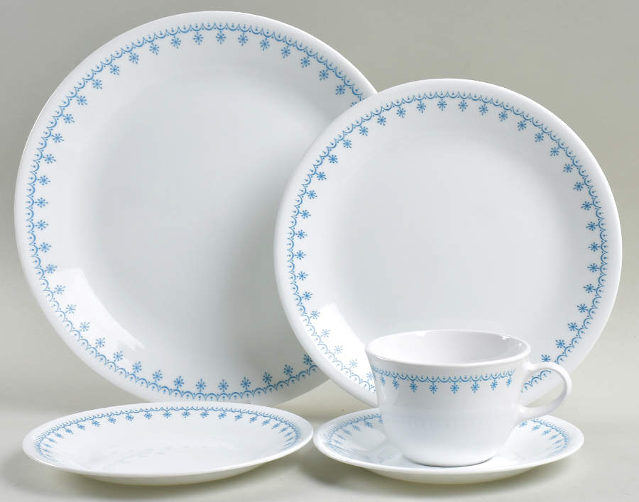 Snowflake Blue (Corelle) 5 Piece Place Setting by Corning Corelle-1