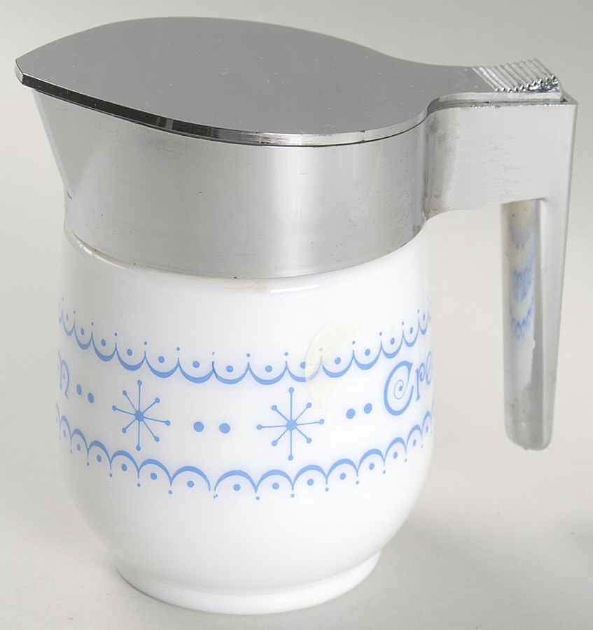Snowflake Blue (Corelle) Creamer & Plastic Lid by Corning Corelle-1