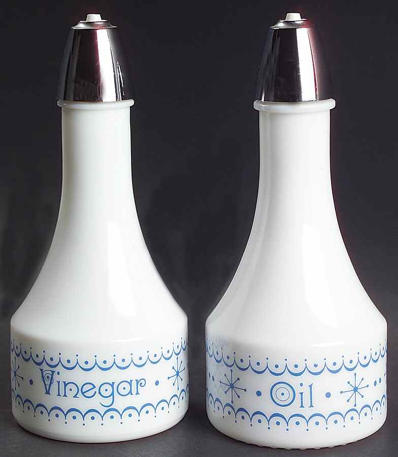 Snowflake Blue (Corelle) Oil and Vinegar Cruets with Shaker Tops by Corning Corelle-1