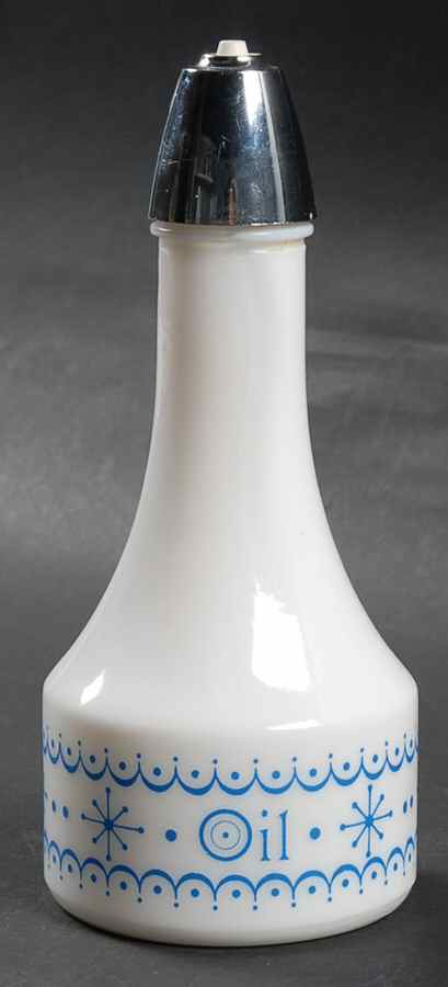 Snowflake Blue (Corelle) Oil Cruet with Chrome Shaker Top by Corning Corelle-1