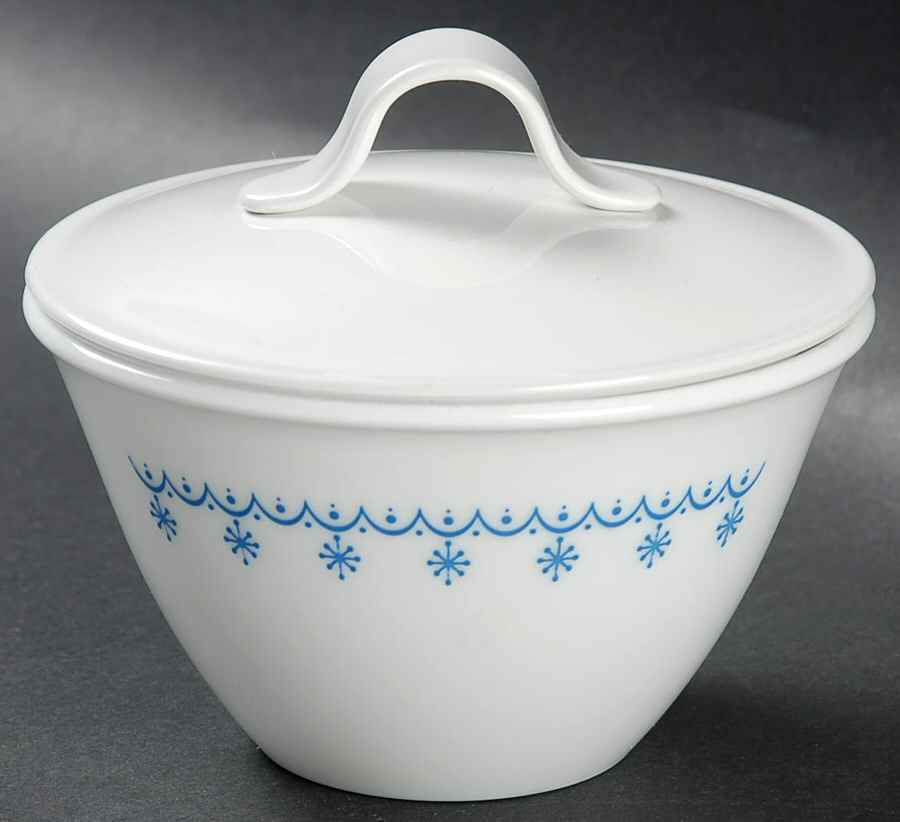 Snowflake Blue (Corelle) Sugar Bowl & Lid by Corning Corelle-1