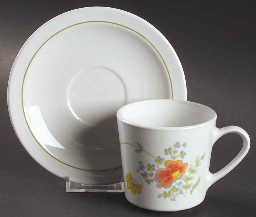 Spring Bouquet Flat Cup & Saucer Set by Corning Corelle-1